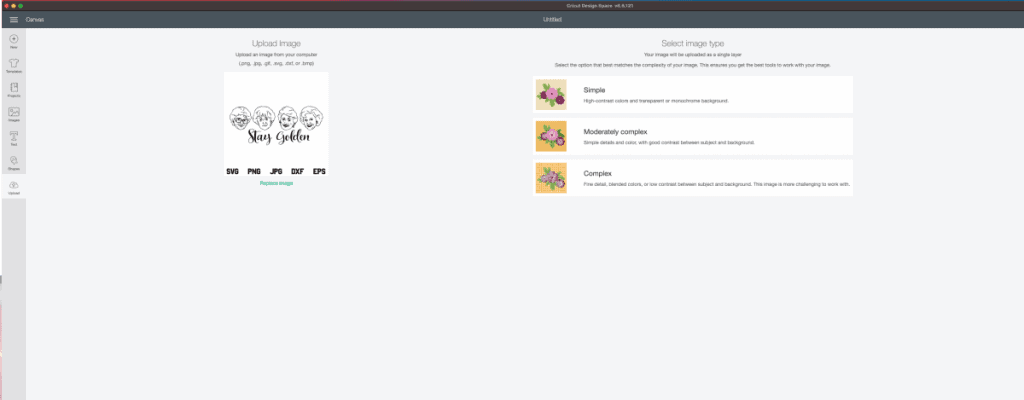 Cricut design space upload select complexity