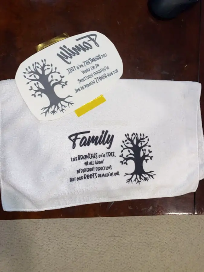 completes polyester towel with "family - like branches on a tree. we all grow in different directions but our roots remain as one" quote