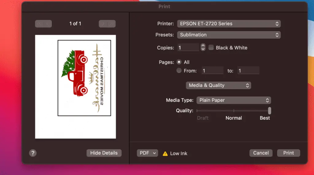 Sublimation Printer Settings