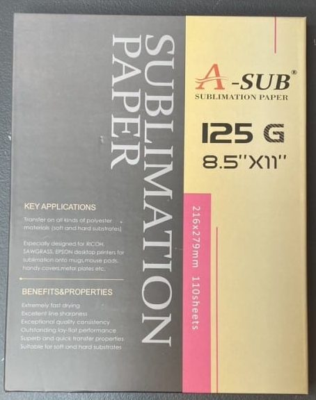 A-SUB Sublimation Paper 8.5 x 14 Inch 125gsm 110 Sheets Used For